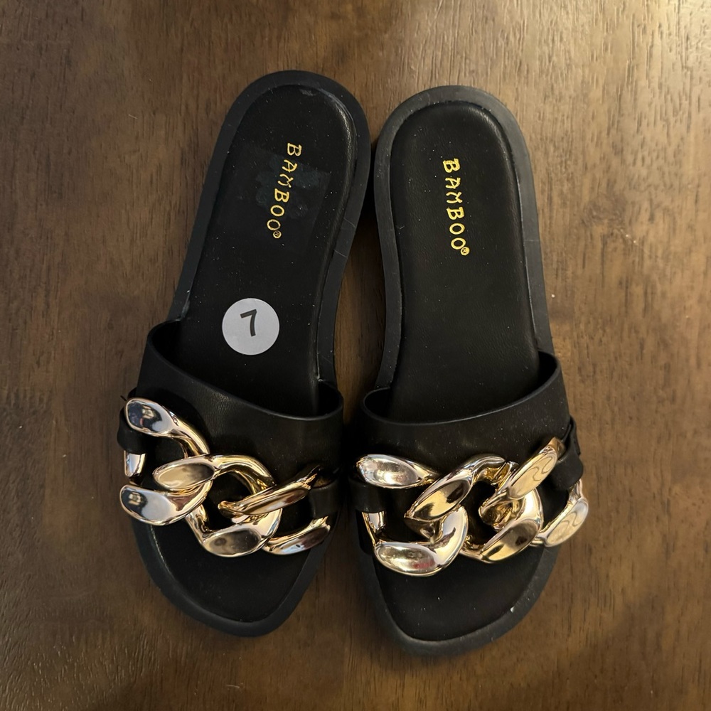 Black With Gold Chain Slip Ons